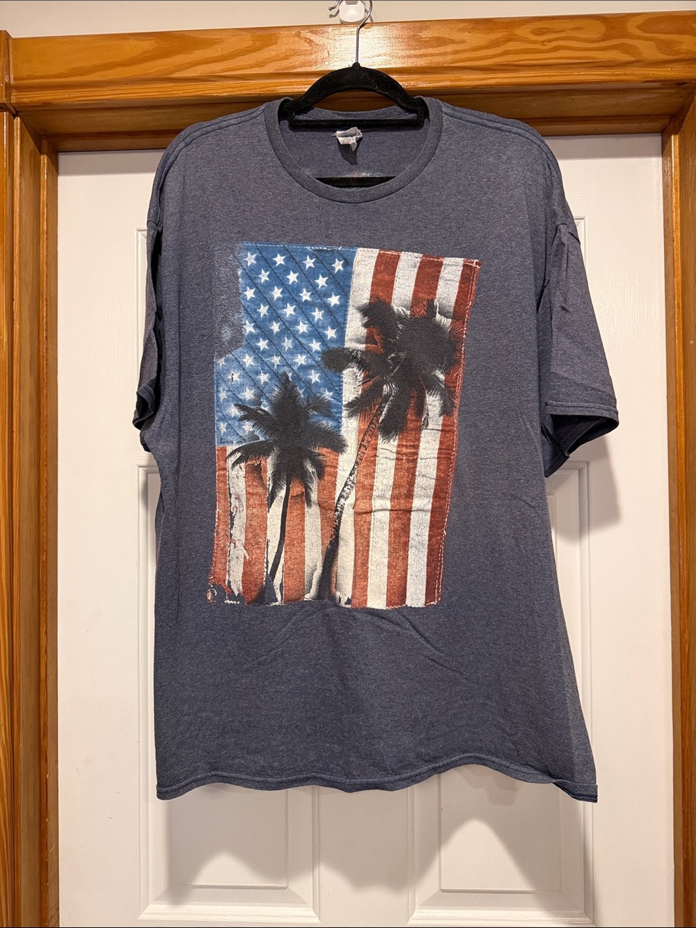 Delta Navy Short-Sleeve Tee with American Flag & Palm Print